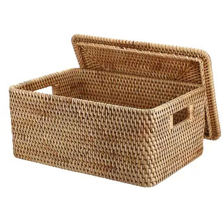 IGNPION Rattan-Aufbewahrungskorb mit Deckel, Weiden-Dekorativer Aufbewahrungskorb für Regale, Badezimmer, gewebte Aufbewahrungsbox, Schrank & Tisch, Mehrzweck-Aufbewahrungskorb für Küche, Wohnzimmer,
