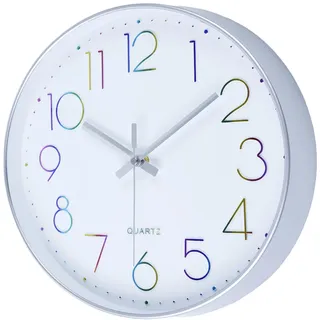 jomparis 30cm Modern Quartz Lautlos Bunt Wanduhr Schleichende Sekunde ohne Ticken Analoge Wanduhr Dekor für Schlafzimmer, Küche,Kinderzimmer(Silber)