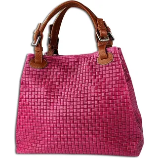 Tasche pink braun Toscanto Handtasche Leder geprägtes Flechtmuster OTT164HP - Rosa