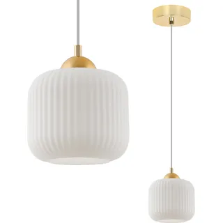 Hängeleuchte Riffle gold 1-flammig Glas Weiß Zylinder E27