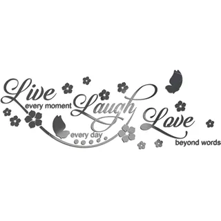 Sicheii Live Laugh Love Spiegelaufkleber, Inspirierende Wandschablonen, Zum Abziehen und Aufkleben, Dekorative Wandaufkleber, Wohnzimmer, Motivierende Sprüche, Wörter für Schlafzimmer, Schwarz