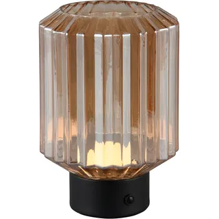 REALITY Leuchten LED Tischleuchte »LORD« LED-Board 1 Stk. Warmweiß kabellose Akku Tischlampe, Glasschirm, USB-C Ladekabel, Touchdimmer, schwarz