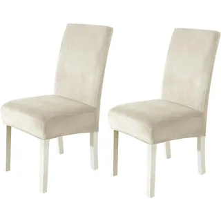 CYCMACO Stuhlhussen Samt 2er Set, Stretch Stuhlüberzieher, Stuhlbezug Schwingstuhl, Hussen Für Stühle Hochlehner, Stuhlbezüge Kratzfest, Universal Chair Cover Waschbarer, Beige