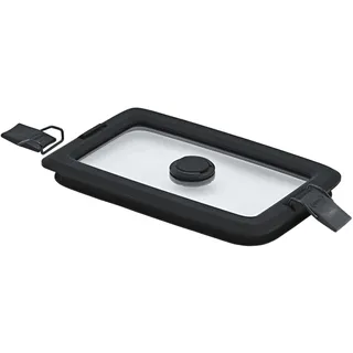 Rösle Vakuumdeckel FLEXX 2GO 1,0 L eckig mit Clips, Sicherheitsglas mit Silikonrand und Vakuumventil, aromadicht, transparent/schwarz