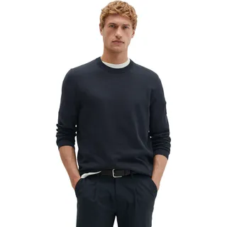 Rundhalspullover MARC O'POLO "DFB Travel Collection", Herren, Gr. M, blau (deep night blau), Strick, Obermaterial: 100% Baumwolle, normal normal, Rundhals, Rippbündchen, Pullover Rundhalspullover, aus reiner Bio-Baumwolle