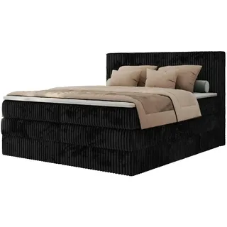 MKS Meble Boxspringbett 200x200 Schwarz Cord, Boxspringbett mit Matratze H3, Bett 200x200 mit Bettkasten and Kopfteil, Doppelbett mit Stauraum, Polsterbett 200x200 - Tiliano King - Schwarz