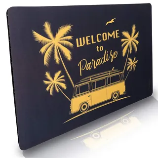 Fussmatte innen & außen 50x70cm - flach & rutschfest – Design Welcome to Paradise - Waschbare Türmatte für saubere Schuhe & stylisch modernen Eingangsbereich
