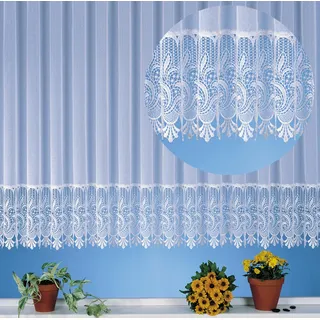 heimtexland edle Store Gardine aus Websablé transparent mit echtem Makramee Sockel in rein weiß - HxB 175x750 cm für Dekorationsbreite 245-300 cm - Ökotex Macramé Vorhang Typ516
