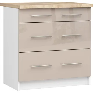 Akord Küchenschrank Oliwia Mit Weiß/Cappuccino Hochglanz-Arbeitsplatte 80X46X85 Cm - Weiß, Beige