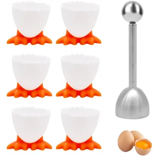 HVIHWI 6 Stück Eierbecher und EIN Eieröffner, Eierbecher Set Cartoon Eierständer Lustig Kunststoff Lustiger Eiebecher Kinder Frühstücks Eierhalter Eierständer in Küche für Gekochte Eier