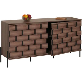 Sideboard HWC-M44, Kommode Schrank Anrichte, 3D-Flecht-Design Push-to-open Türen 152x80x40cm, braun