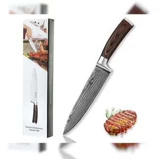 OLEIO Wakoli EDIB Damast Chefmesser 20 cm Klinge – Scharf & ausbalanciert – Damastmesser mit Pakkaholzgriff in Geschenkbox – Küchenmesser für Profi- & Hobbyköche
