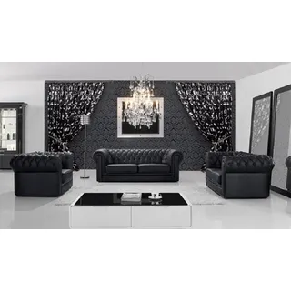 Chesterfield Sofagarnituren 3+1+1 Sitzer Leder JVmoebel - Schwarz