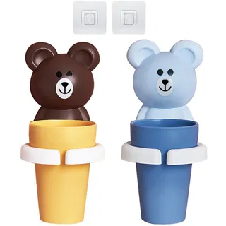 KLEHOPE Zahnbürstenhalter Ohne Bohren, 2 Stück Zahnbecherhalter für Kinder, Zahnputzbecherhalter mit Zahnputzbecher, Zahnbürsten Halter für Trinkbecher Kinder ab 2 Jahren