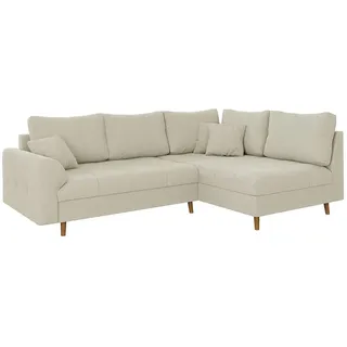s-style möbel Kai - Ecksofa mit Braun Holzfüßen im skandinavischen Stil aus beige Cord-Stoff, Ottomane rechts - Beige