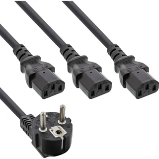 InLine Netz-Y-Kabel, 1x Schutzkontaktstecker zu 3x Kaltgerätestecker, 1,8m