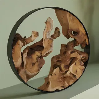 Dekoobjekt "Root" Dekoring aus Metall mit Wurzelholz, Ø 28 cm, Holz-Kranz, Tischkranz, Dekokranz, Metallring