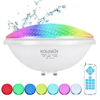 KOLLNIUN PAR56 LED Poolscheinwerfer, 12V AC/DC IP68 Wasserdicht Pool Lampe, 72W RGB Licht Beleuchtung Schwimmbadleuchte for Schwimmbädern, Wasserlachen, Teichbeleuchtung, Whirlpool Beleuchtung