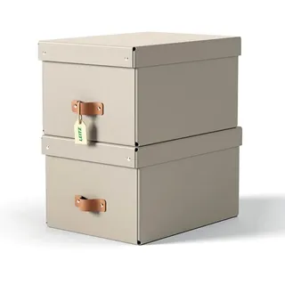 Leitz Puro Aufbewahrungsbox mit Deckel, mittel, 17L, 100% recycelter Karton, 2er-Pack, Beige