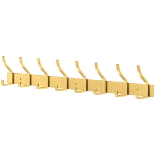 MEIJO Garderobenhaken Edelstahl Garderobenleiste Gold Hakenleiste Garderobe Kleiderhaken Wand mit 8 Haken Wandhaken garderobe für Schlafzimmer Bad Küche Kleiderständer (Gold)
