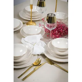 hermia concept Elegantes Geschirrset 24-teilig Weiß/Gold