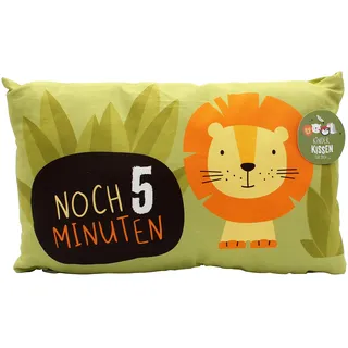 Dekohelden24 Kinder-Kuschel Kissen mit Löwe - Aufschrift - Noch 5 Minuten - L/B/H ca. 40 x 13 x 23 cm, 100% Baumwolle