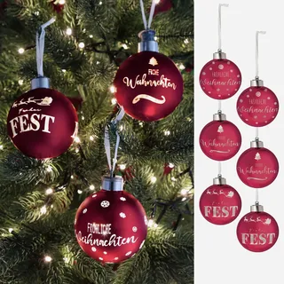 LED Christbaumkugel 6er Set Ø 8 cm Weihnachtskugel Beere Spruch Kugeln Weihnachten Weihnachtbaumkugeln