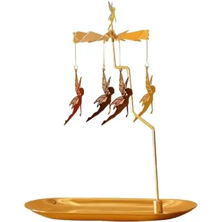 Goldenes Teelicht-Karussell mit Tablett – Fantasy-Elf Deko | drehend durch Kerzenwärme | Weihnachtsdekoration für Zuhause Party Hochzeit