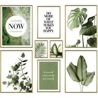 ARTFAVES® Poster Set - ELEGANTE BOTANIK - mehrteilige Wanddeko Wohnzimmer & Schlafzimmer, Badezimmer - 8 moderne Wandbilder Eukalyptus, Monstera, Pflanzen, grün, natur - ohne Bilderrahmen
