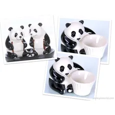Panda Pandabär Salz und Pfefferstreuer Panda Salz und Pfefferstreuer Set Frühstücksset Eierbecher Set Keramik 5 teilig