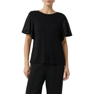 Comma, Comma Rundhalsshirt mit Pailletenbesatz an den Ärmeln