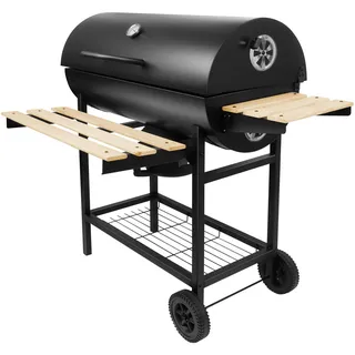Gregman Roast 80 Holzkohlegrill XXL – Grillwagen Holzkohle – Kohlegrill mit Deckel und Thermometer – BBQ Grill für Garten und Terrasse mit Seitenablagen mobil – 110 × 80 × 42 cm – Schwarz