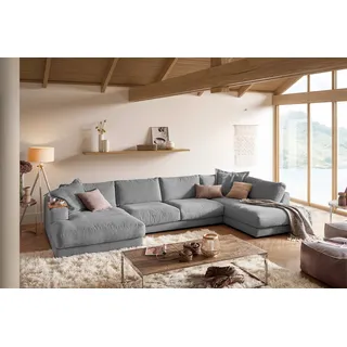 KAWOLA Wohnlandschaft U-Form Madeline Cord Longchair links grau