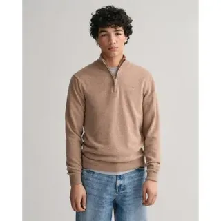 Gant für Herren. 87213 Beigefarbener Pullover mit halbem Reißverschluss (XXL), Lässig, Wolle, Langarm