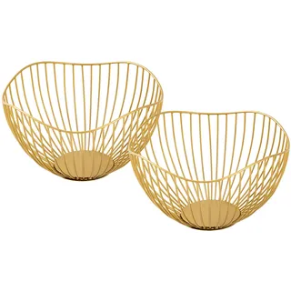 Obstschale Metall Brotkorb Set 2 Stück Obstkorb Metall gold rund Wave - Gold, Schwarz