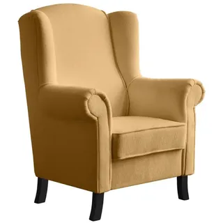 Beautysofa Ohrensessel Leonardo gelb boucle-stoff , Bernsteinfarben , Textil , 88x118x86 cm , Wohnzimmer, Sessel, Ohrensessel