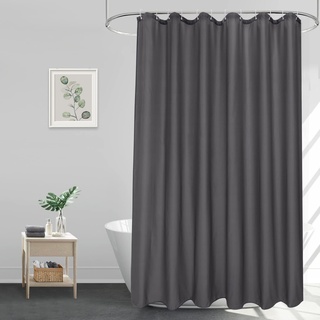 Überlänge Duschvorhang 180x220 für Badezimmer, Dunkelgrau Wasserdichtes Textile Stoff Shower Curtains, Anti-Schimmel und Antibakteriell, Waschbar Duschvorhänge 220 Lang mit 12 Ringen