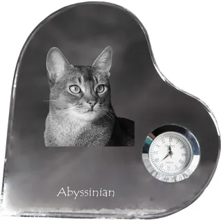 Abessinier - Kristalluhr mit Katzenbild, Herzregal-Uhr, personalisierte Standuhr von Art-Dog.