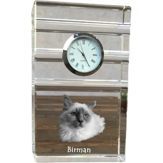 Birma - Glasuhr mit Foto, Katzenfoto im Kristall, personalisierte Standuhr für das Büro der Marke Art-Dog - Transparent