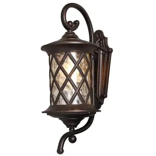 Outdoor Braun Wandleuchte Aussen Rund Wandlampe wasserdichte IP44 Retro E27 Terrassenlampe Aluminium und Glasschirm Außenlampe für Garten Balkon Flur Haus Eingang 24 * 17 * 46cm