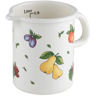 Riess, 0338-068, Küchenmaß Ø 10cm, FRUIT GARDEN, Weiß, Emaille, Vol. (rec.): 1,0 Liter, Made in Österreich, LBH: 16,3x11,5x14,9cm, 0,436kg, Deckel, Induktionskocher kompatibel, Gasherd geeignet