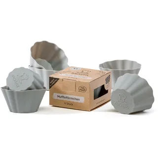 Backefix wiederverwendbare graue Muffinförmchen Silikon BPA frei im 6 Set, Muffin Formen antihaftend ohne Einfetten, stabil & dickwandig, Muffinform einzeln je 7,5 x 4cm groß XXL