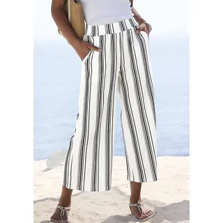 7/8-Hose LASCANA "mit locker-luftigem Bein", Damen, Gr. 42, N-Gr, schwarz-weiß (weiß, marine gestreift), Crêpe, Obermaterial: 71% Viskose, 27% Polyester, 2% Elasthan, Crinkleoptik, gestreift, weit 7/8-Länge, Hosen 7/8-Hose, aus strukturierter Ware, sommerliche Schlupfhose, Strandhose