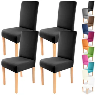 Gräfenstayn 4 STK Stretch-Stuhlhusse Charles - runde und eckige Stuhllehnen - VORTEILSPACKUNG - bi-elastische Passform mit Öko-Tex Siegel Standard 100: „Geprüftes Vertrauen“ (Schwarz)