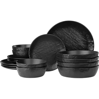 Navaris Steingut Geschirr Set 4 Personen (16 Teile) - Teller Set Geschirrset Geschirr - Tafelservice mit Suppenteller Tellerset - Kombiservice - Tafelservice 4 Personen - Anthrazit
