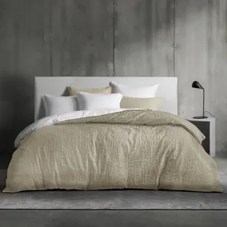 Dreamzie Bettwäsche 200x200 Baumwolle, Bettwäsche-Sets Beige mit Reißverschluss, Ähnliche Textur wie Stone Washed Leinen, Enthält 1 Bettbezug 200x200 und 2 Kissenbezug 80x80