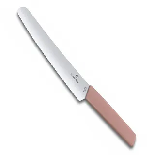 Victorinox Swiss Modern, Profi Brot- und Konditormesser, Extra Scharfe Klinge, Wellenschliff, 22 cm, Rostfreier Stahl, apricot-rosa