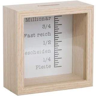 Brandsseller Spardose Bilderrahmen aus Holz mit Glas 14,5x14,5x6,5 cm – Sparrahmen mit Sichtfenster & Einwurfschlitz – Deko-Spardose für Geldgeschenke & besondere Sparziele - Millionär