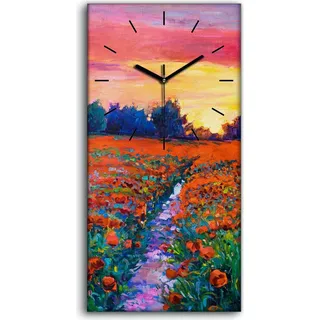 Leinwand Uhr Küche Wohnzimmer Bild 30x60 Blume Wiese Bäume Wald bunte Abstrakte - schwarze Hände - Orange