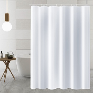 AiQInu Duschvorhang Textiler, Shower Curtains aus Polyester Stoff 180x180cm,Antischimmel Wasserdichter Waschbar duschvorhang weiß mit Ösen und 12 Haken, für Badewanne und Dusch